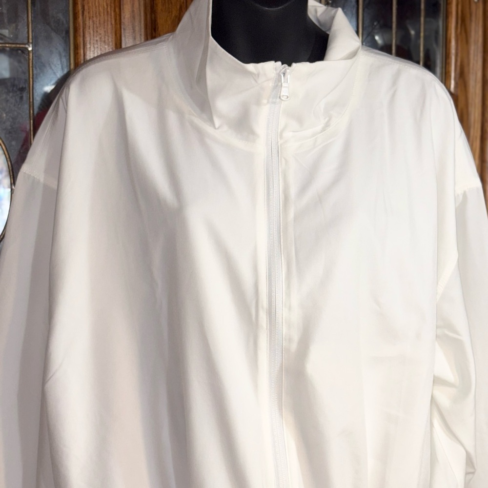 Old Navy StretchTech Packable Ruffle-Trim Jacket white full-zip drawstring large - Picture 2 of 11